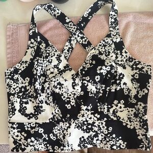 Club Monaco Black and White Floral Tank Top